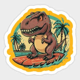 cute dinosaur surfing gift ideas, dino surf kids tees dinosaur surfing tees hoodies gift Sticker